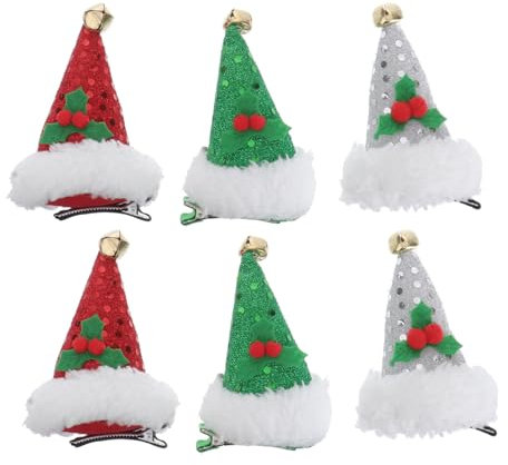 Beavorty 6stücke Teiliges Kleine Weihnachtsmützen-haarspangen Aus Langlebigem Material in Rot Grün Und Silber Mit Glöckchen Für Junge Mädchen Und Junge Mädchen Festlicher Haarschmuck Für We