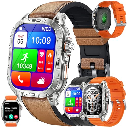 1,96 AMOLED Smartwatch Män med Telefonfunktion, Fitness Tracker Smartklocka Herr med Sömnmonitor Pulsmätare 123 Sportlägen Sportklocka Fitnessklocka Armbandsur Kompatibel för Android IOS (Silver)