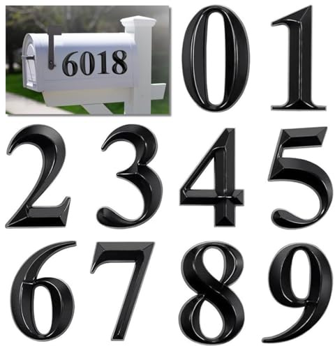 Jiepuxiter Self-Adhesive 3 inch House Mailbox Numbers for Outside 0-9, Street Address Door Numbers Signs for Apartment,Office,Boats,Mailboxes (Black,10 Pcs)