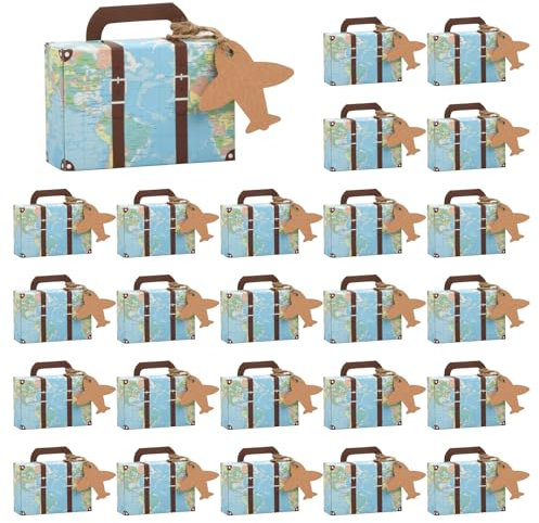 Tibapla 8.3 * 5.5 * 3cm Mini Koffer Gastgeschenke Hochzeitsbox, 50 Stück Vintage Kraftpapier Geschenkbox Schokolade Kartonagen mit Tags und Sackleinen Schnur für Hochzeit Geburtstag Party Taufe