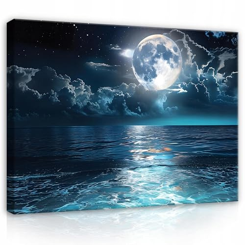 WallArena Leinwand Bilder 60x40 cm | Meer Mond, Leinwandbilder, Bild auf leinwand, Format: 60x40 cm (BxH) - einteilig auf Canvas Leinwand. Das Leinwand