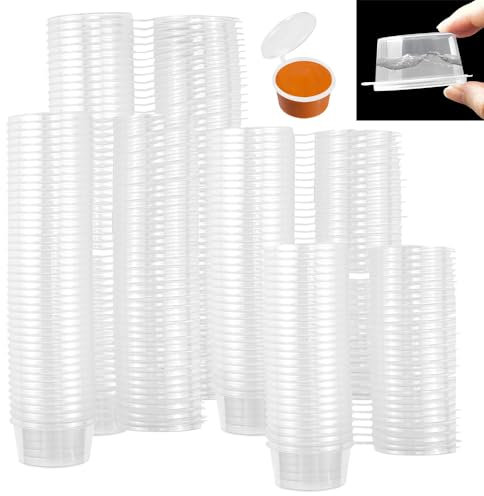 LPAMABA 100 Pcs Pots à Sauce en Plastique avec Couvercle 35ml Boîtes de Conservation Anti-fuite Boîtes de Alimentaires Contenant Sauce pourles Sauces les Condiments les Crèmes, Passe au Micro ondes