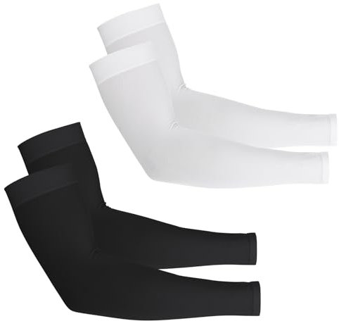 2 Paia Manicotti Braccia Protezione UV Nero Compressione Raffreddante Solare Senza Dita Maniche per Braccia Caldi da Giardinaggio Bianchi che Coprono le Braccia Calcio Manicotti Pallavolo Donna