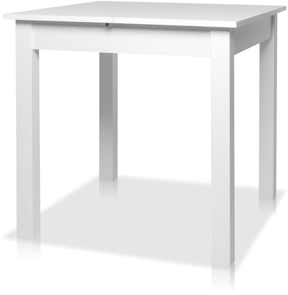 smart Esstisch 80 x 80 cm weiß, Küchentisch ausziehbar bis 120 cm, modern | Esszimmertisch aus Holzwerkstoff inkl. erweiterbare Auszugsplatte, moderner Tisch für bis zu 6 Personen, für Wohnraum