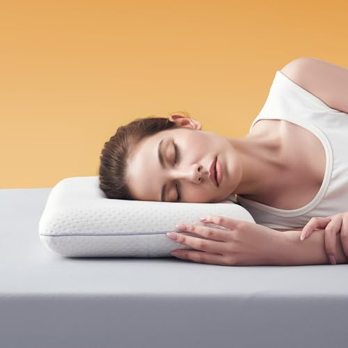 Sonive Cuscino in memory foam da 70 x 36 x 10 cm, con federa in fibre di bambù e poliestere rimovibile e lavabile, cuscino ergonomico per cervicale, allevia il dolore al collo, bianco