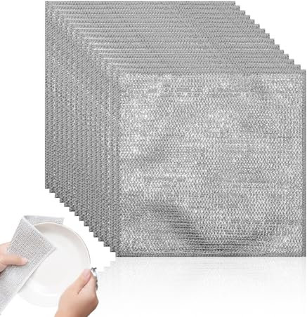 SULIUDAJI 15 Pièces Chiffons De Nettoyage Torchon Multifonctionnel En Fil Métallique Anti Rayures,Chiffons À Vaisselle En Fil Métallique À Double Face Pour Le Nettoyage De La Vaisselle Humide Et Sèche