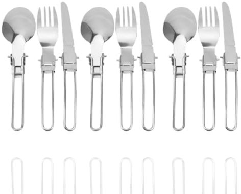 Klappbares Campingbesteck-Set, 3-teiliges tragbares Klappbesteck aus Edelstahl, Löffel, Gabel, Messer-Set für Picknick-Abendessen-Besteck