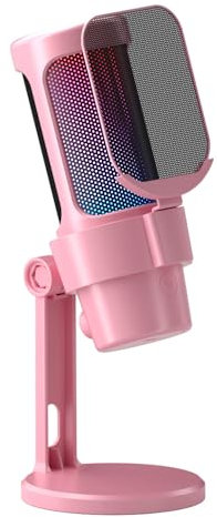 USB Gaming Microphone, Computer Microphone, USB RGB Microphone, Mic Kit RGB Lighting with Tripod Cardioid for Gaming Meeting Live Streaming Audio Recording (Pink)