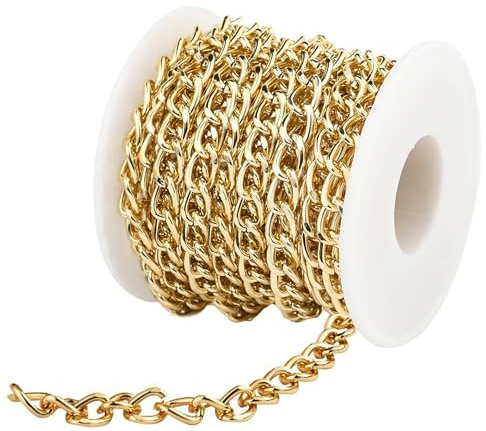 Gold Chain for Jewellery Making, 20 Feet Golden Jewellery Necklace Making Chains for Necklaces Crafts Picture Hanging Gold Chain 10mm