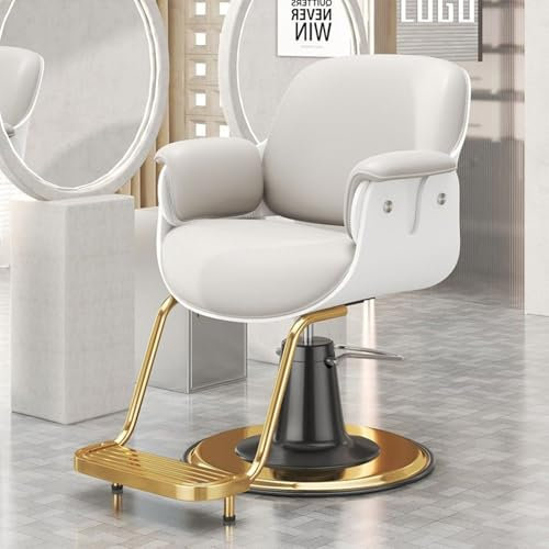 TFDRSEXVD Friseurstuhl, 360° drehbar, verstellbar, für Spa-Schönheit, für Friseursalon, Friseur zu Hause,Beige,Gold Plate