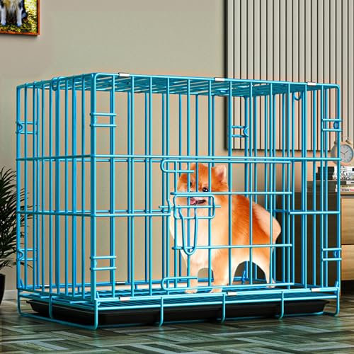 Generisch Haustierkäfig, (Haustierkäfig,(Kleine Hundebox mit Doppeltüren, zusammenklappbarer Haustierkäfig aus Metall, tragbarer Hundezwinger für drinnen und draußen mit Kunststofftablett, Laufstall