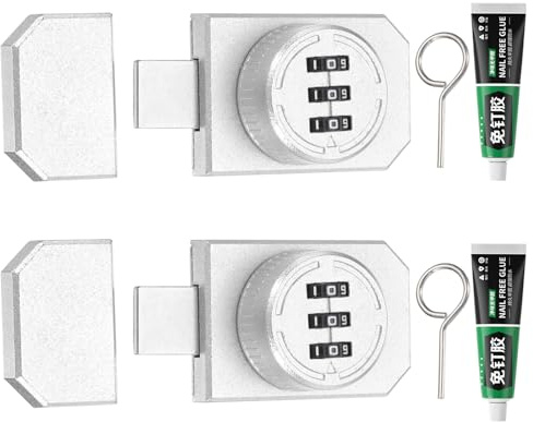 PATIKIL Combination Cabinet Lock, 3-Digit Password Cabinet Lock 2 Pcs Zinc Alloy Mechanical Keyless Adhesive Safety Door Latch with Glue for One Way Door Drawer Cupboard, Silver
