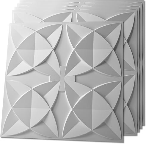 Art3d Dekorative Deckenfliesen, 3d wandpaneele,zum Blumenmuster,Aufkleben,Weiß, 12 Stück