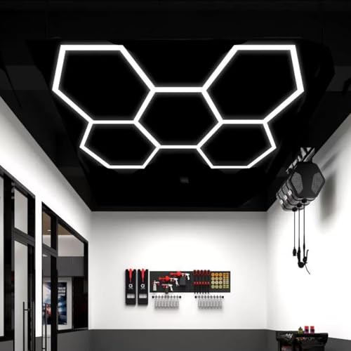 GAOJYLF Luces LED hexagonales ultrabrillantes de 5/14 rejillas con diseño de panal para pared de garaje, luces LED de techo para peluquería, garaje, gimnasio, almacén, taller de coches. hexagon-5