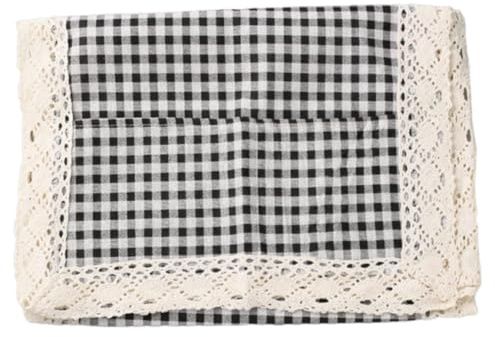 GORGECRAFT 100×35CM Microwave Oven Top Dust Oil Proof Cover with Storage Pocket Cotton Linen Machine Protector Decorative Kitchen Appliance Cover for Home Appliance Dust Control (Black Tartan)