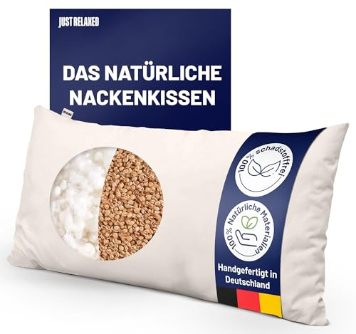 just relaxed Schafschurwoll-Hirsekissen 40 x 80 cm – Formstabiles Schlafkissen mit Baumwoll-Bezug – Feuchtigkeitsregulierendes Kopfkissen mit Stützfunktion – Atmungsaktives Kissen