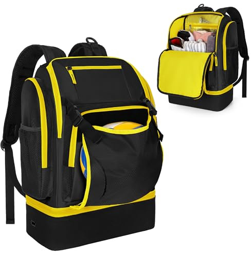 DSLEAF Volleyballtasche mit externem Ballhalter und separatem Schuhfach | Volleyball-Rucksack mit mehreren Taschen und verstellbarem Schultergurt für Volleyball, Fußball, Basketball