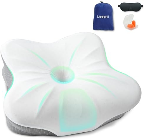 SAHEYER Coussin de Voyage Memory Foam, Oreiller de Camping Petit, Oreiller Ergonomique Cervical pour Le Camping, la Voiture, la Plage, Le Bureau (Gris)