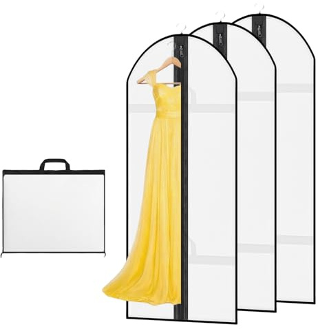 AMFUN 3 Pezzi Borsa Porta Abiti Con Cerniera, Porta Abiti Lungo, Borsa Dell'abbigliamento da Sposa, Sacca Porta Abiti per Abiti Lunghi da Viaggio per Guardaroba e Viaggio, 180×60 cm (Bianco)
