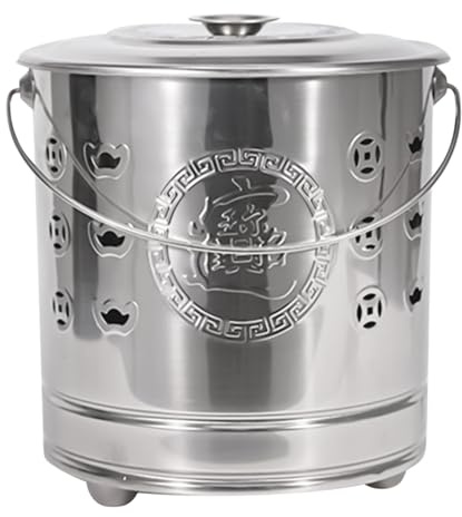 Miyanvuo Burn Can for Paper - Trash Burning Containers,Portable Stainless Cage with Lid Fire Hook And Liner Safe for Patio Garden Balcony Deck Beach Camping Cooking Wood Garbage Fallen Leaves