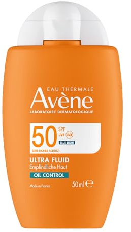 AVÈNE Sonnenpflege - Ultra Fluid OIL CONTROL LSF 50 - Sonnenfluid fürs Gesicht - Hoher UVB-, UVA- & HEV Blue Light-Schutz - Wasserfest - Hohe Verträglichkeit, parfümfrei - Empfindliche Haut - 50 ml