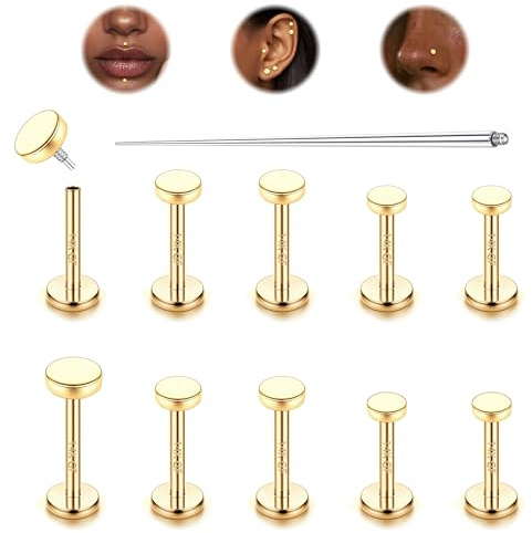 LOLIAS 10 Stück 16G Titan Helix Piercings Nasenpiercing Rundes Gold Piercing Ohr Tragus Piercing Innengewinde Lippenpiercing Medusa Piercing Schmuck 6/7/8MM