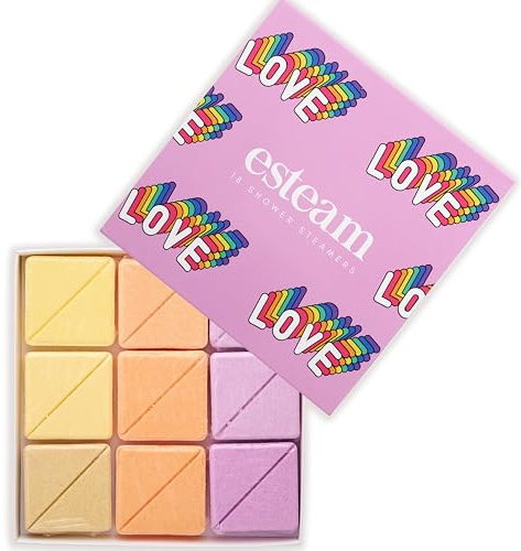 ESTEAM Aromatherapy Shower Steamers – 18 Pack – Birthday Gifts for Women – Shower Bombs with Essential Oils – Self Care Relaxation, Body Restore, Sinus Relief (Love Design)