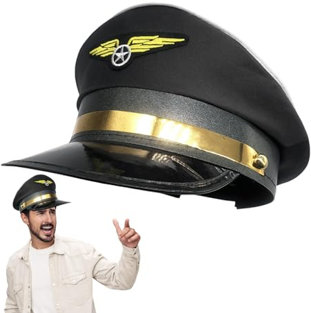 Pilotenhut für Erwachsene, Pilotenmütze aus Polyester, Cosplay, 58 cm, verstellbar, einfach, waschbar, mit einer Sonnenklammer für Flugzeug-Themen, Flugzeug-Partys und Riu