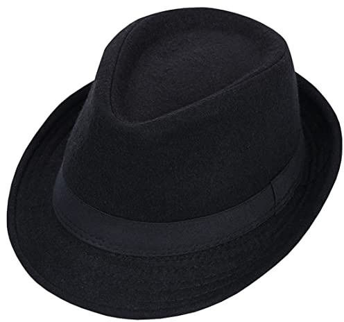 Fedora-Hut im Vintage-Stil, schwarz, Filz, kurze Krempe, Derby-Jazz-Kappe mit Band, Gatsby-Stil, Panamahut für Herren