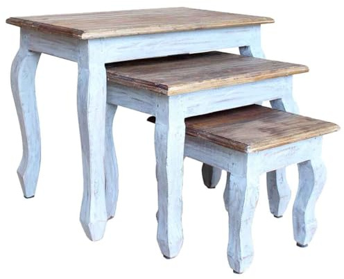 QUAHEAS Satztisch-Set 3-TLG. aus massivem Mahagoniholz, elegant, antik, Beistelltische für Wohnzimmer, Schlafzimmer, Nachttisch