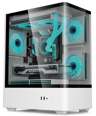 iONZ PC Gaming Case - M/ATX Mini Tower with 3 ARGB PWM Fans - KZ19 Spin V3 Shadow - White