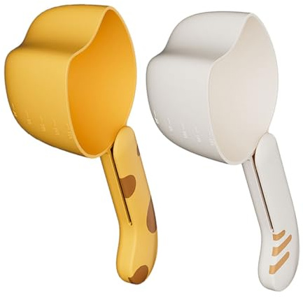 SMASOLO 2pcs Multifunctional Measuring Spoon with Built in Scale and Bag Clip Cute Cat Design Food Scoop for Kitchen Baking Grain Pet Food and Snack Storage Versatile Household Tool