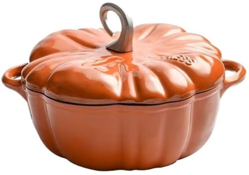 Forni Olandesi in Ghisa Smaltata con Coperchio, Cocotte di Zucca, Pentola Olandese da 4 Litri, for 3-5 Persone, Adatta A Tutti I Fornelli, Decorazione di Halloween(9.8in)