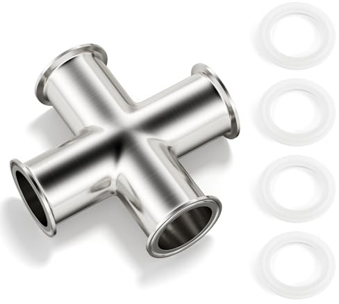 ERGAOBOY 4 Wege Kreuzklemme passend für 2 Rohr Außendurchmesser Edelstahl 304 Sanitärarmatur 2 Tri Clamp, 64 mm Ferrule Flansch (Rohr Außendurchmesser: 51 mm)