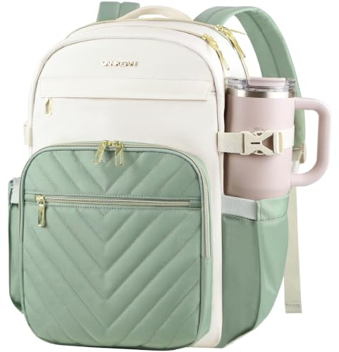 VANKEAN Laptop-Rucksack für Damen und Herren,15,6 Zoll,Beige-Hellgrün | Modisch, Wasserdicht, Krankenschwestern, Stilvolle Reisetaschen, Lässiger Tagesrucksack für Uni