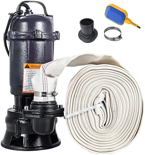 Sewage Pump,2HP 110V Submersible Sump Pump,6498GPH Cast Iron Effluent Pump 1500w with Automatic Float Switch,66ft Hose and 2pc NPT connectors for Sewage Basin,Basement (with 66FT Hose)