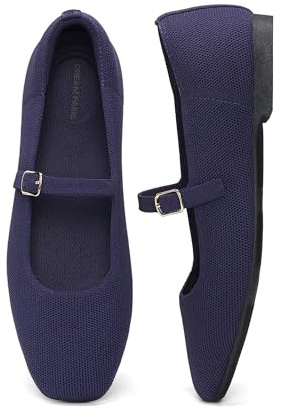 DREAM PAIRS Women's Mary Jane Square Toe Ballet Flats | Stretchy breathable knit upper, Durable anti-slip TPR outsole, Adjustable Buckle Arch Support Foldable Office Dress Shoes