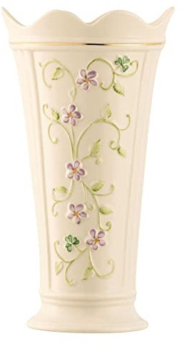 Belleek Classic Irish Flax 9.5-Inch Vase, Made in Ireland Hand Painted Porcelain Flower Vase with Gold Embossed Detail, 9.5-Inch H x 6-Inch W