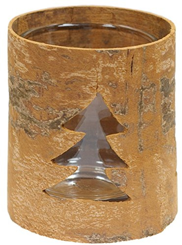 Neu Teelichthalter Windlicht 92103 aus echter ZIMTRINDE rund TANNE Größe 6 x 6 x 7 cm, wunderbar nach Zimt duftend
