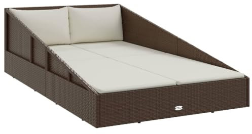 vidaXL Gartenliege Gartenbett Liege Outdoor Bett Doppelliege Sonneninsel Relaxliege Gartenmöbel Strandliege Sonnenliege Poly Rattan 110x200cm Braun