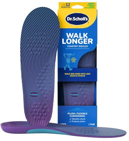 Dr. Scholl's Walk Longer - Plantillas cómodas de espuma afelpada con acolchado para caminar, hacer senderismo y estar de pie todo el día, apoyo para el arco del pie, camina un 50% más sin fatiga