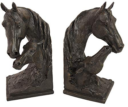 Buchstütze Pferd mit Fohlen 2 Stück Buchständer Kunstguss Antik-Stil