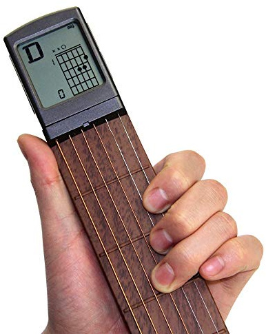 Pocket Guitar Chord Practice Tool, Portable Guitar Neck for Trainer Beginner w/a Rotatable Chords Chart Screen Battery Included