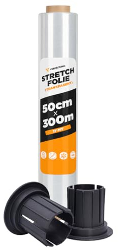 Packing Stretchfolie 17 my transparent 500 mm x 300 m 1 rulle rivfast flyttfolie + 2 glidhylsor