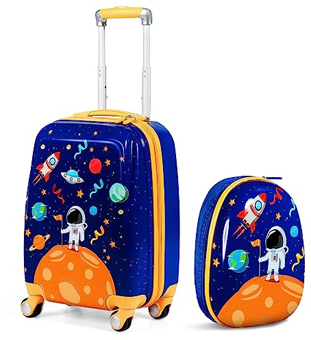 DREAMADE Valise Roulette Enfant 18 et Sac à Dos 12 avec Poignée Réglable Bagage Cabine Enfant 3+Ans avec Roues Pivotante 360° Bagage à Main Fille et Garçon Charge 50KG+8KG (Astronaute)