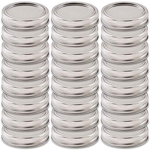 Newk 24 Sets Regular Mouth Mason Jar Deckel und Ringe, wiederverwendbare Einmachgläser aus Metall mit Silikondichtungsdeckeln passend für Ball (24 Deckel & 24 Ringe, 70mm/2,75, Silber)