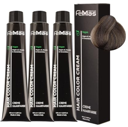 FemMas Hårfärg 3 x mörkblond aska intensiv 6,11 I grädde hårfärg med arganolja, keratin och ceramider I permanent hårfärg eller nyans för strålande färgresultat I 100 ml