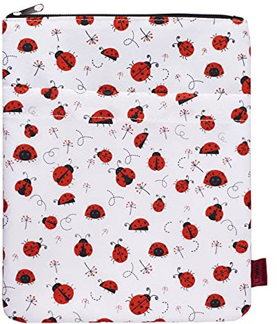 Klassische Buchschutzhülle mit Marienkäfermuster, Hülle mit Reißverschluss für Taschenbücher mit weichem Einband, Größe M, 27,9 x 22,9 cm
