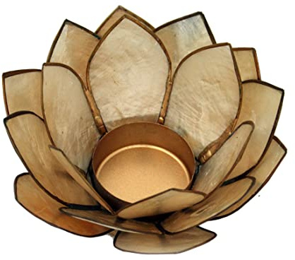 Contrast Smoke Brown Capiz Shell Lotus Flower Small Tealight Candle Holder,Tan,One Size