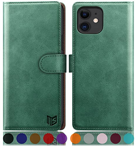 SUANPOT [RFID Schutz für iPhone 11 6,1-Zoll Hülle PU Leder Handyhülle Lederhülle Klapphülle Kartenfach Flip Cover für Apple 11 Handy hülle Leather Wallet Phone Case Hellgrün